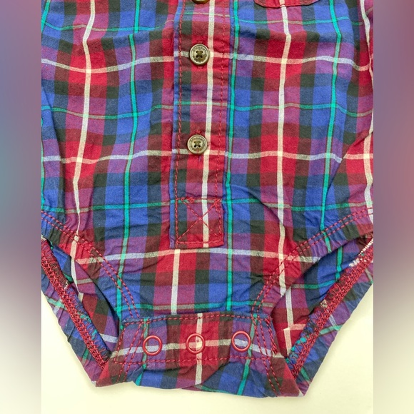 OshKosh B'gosh Boys Button-Front Plaid Bodysuit 6 Month Long Sleeve 100% Cotton - Picture 6 of 9